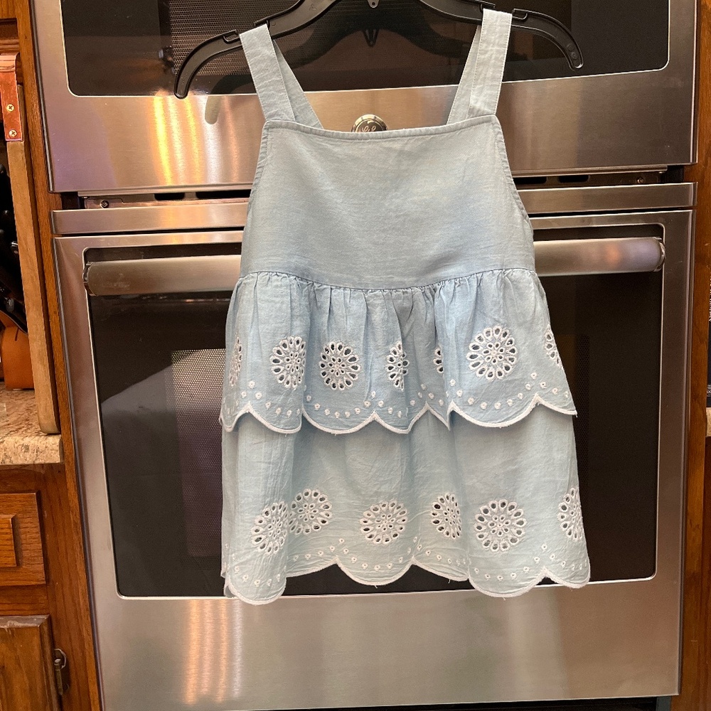 NWT Tucker & Tate Girls Sz. 8 Distressed, Light Blue, Tiered Denim Fabric Top.